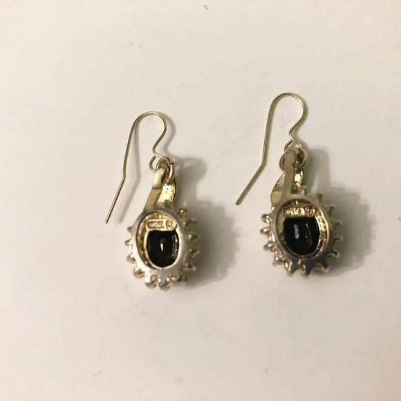 Vintage Black Stone Silver Tone Dangler Earrings Marked Korea - Picture 4 of 5